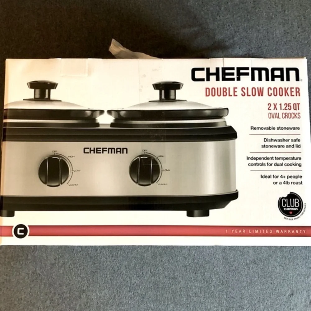 Chefman Double Slow Cooker 2 x 1.25 Quart Oval Stoneware Crocks - Dual Controls